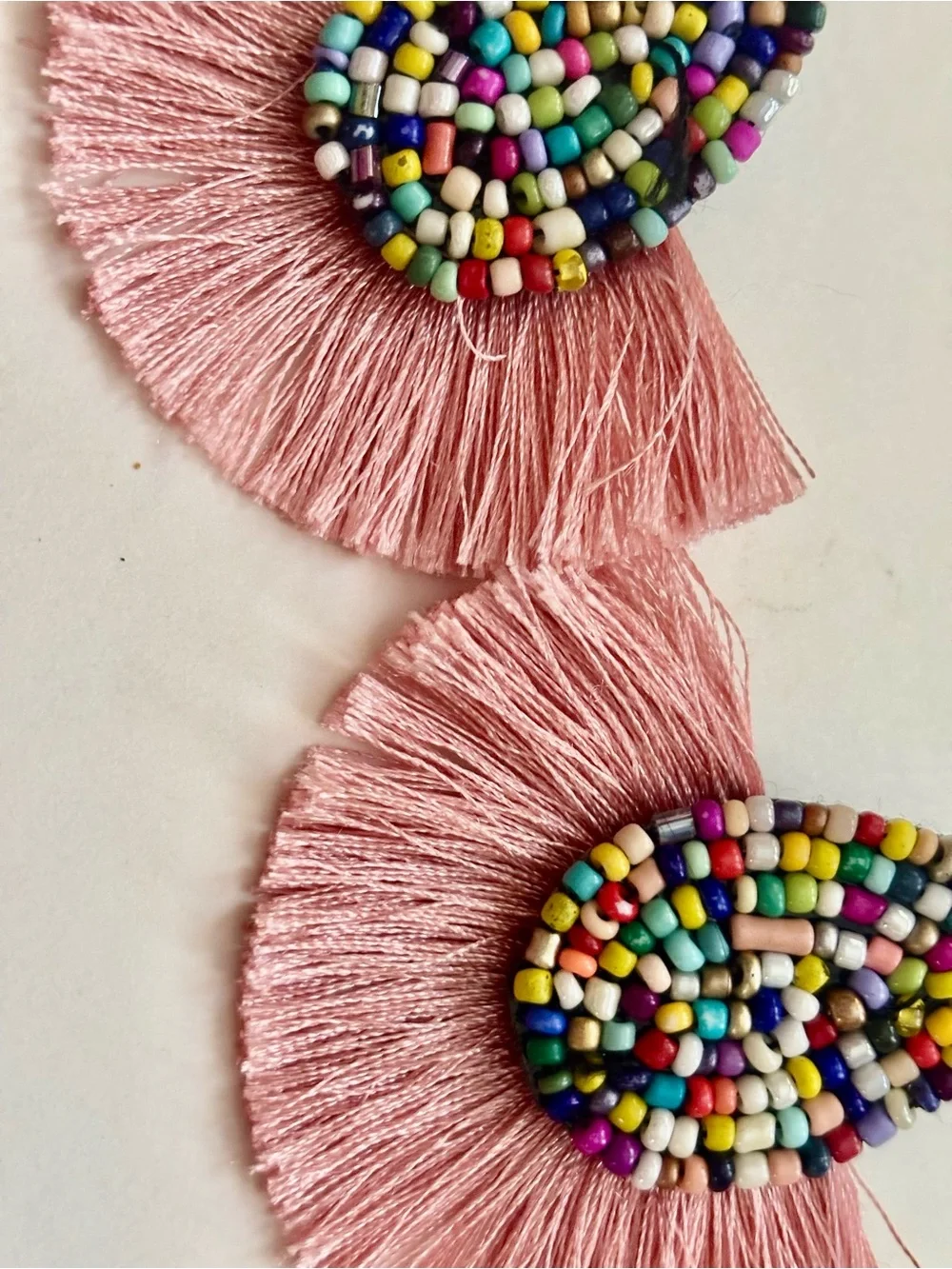 Beaded Multicolor Teardrop Tassel Earrings - Pink